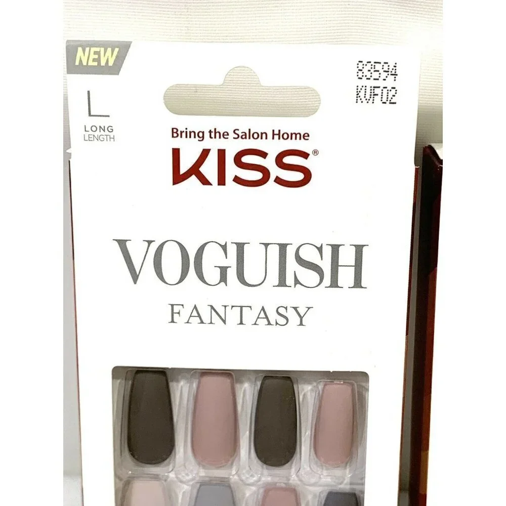 2 KISS Voguish‎ Fantasy Ready-to-Wear Press-On Nails CHILLOUT Long Coffin Matte